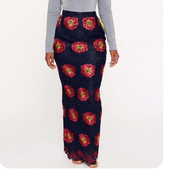 wrap skirt black red floral lace overlay textured bling rhinestone ruffle bottom - Picture 1 of 6